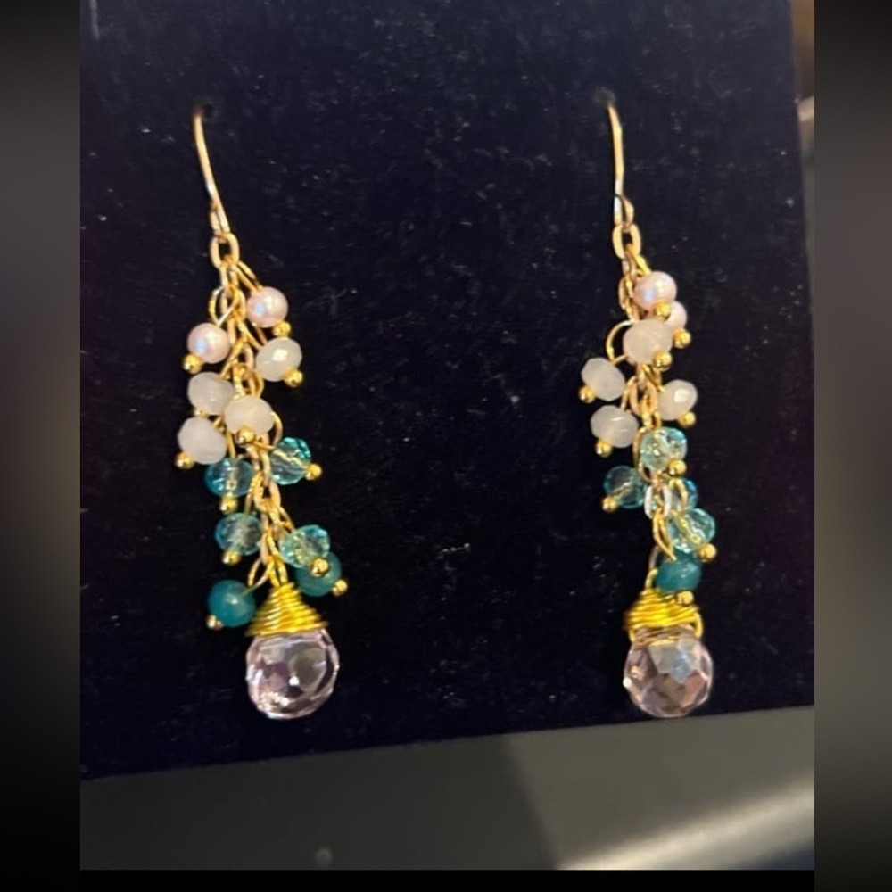 Simple swarovski beads hand made crystal dangle earrings